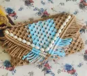 Handmade Macramé Beaded Pouch – Brown, Blue & White