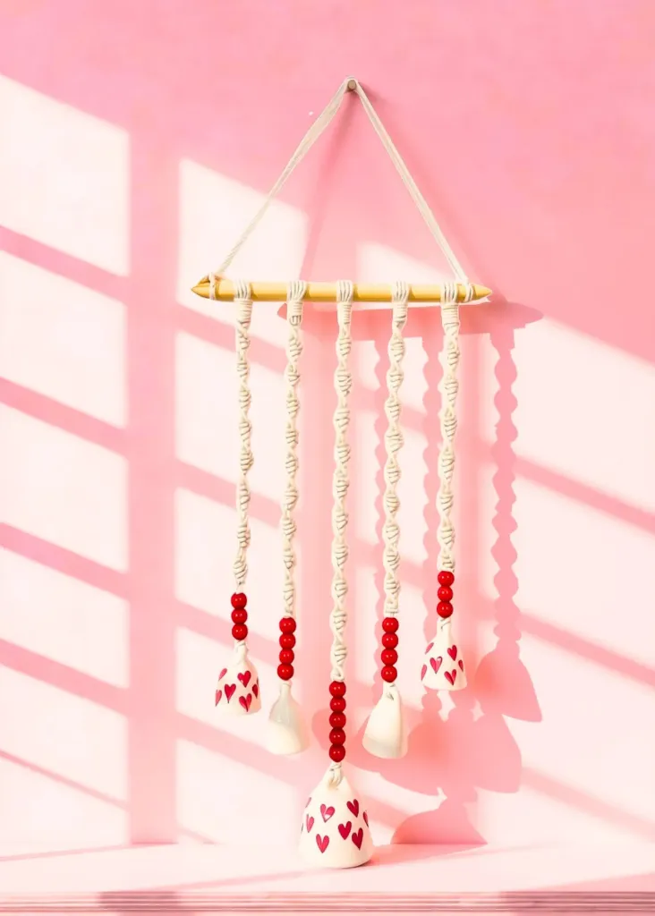Ceramic Heart Bell Hanging - 5 bells