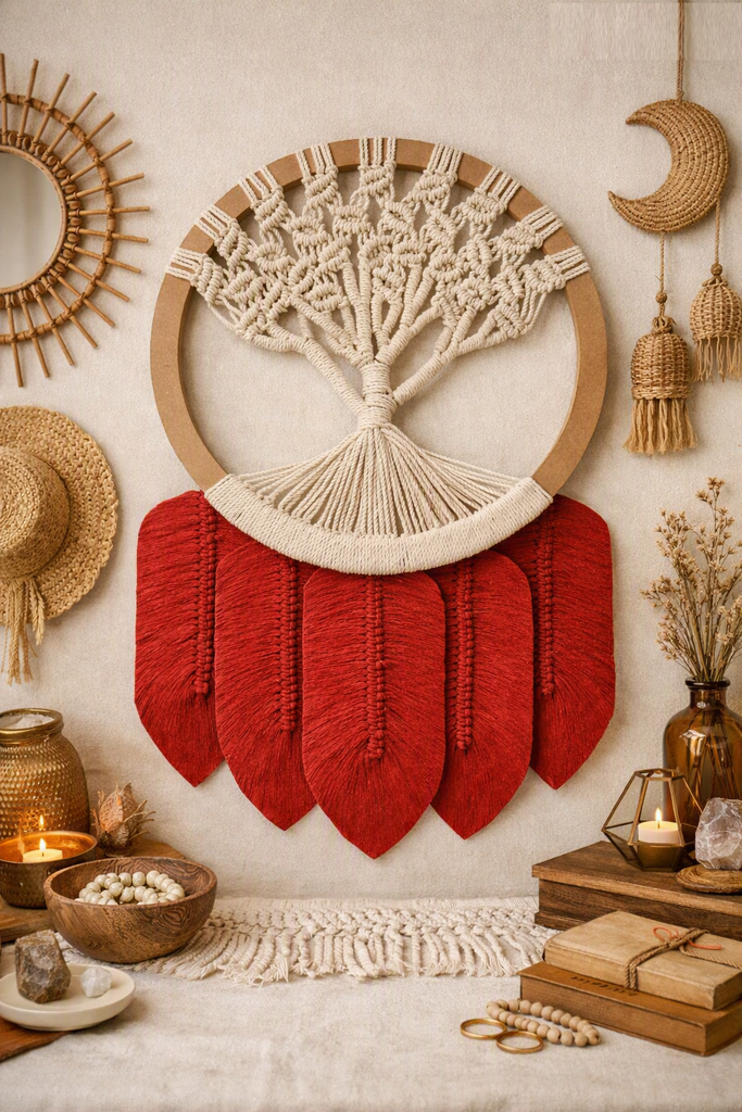 Handcrafted Dream Catcher Mural Wall Hanginbag - Red