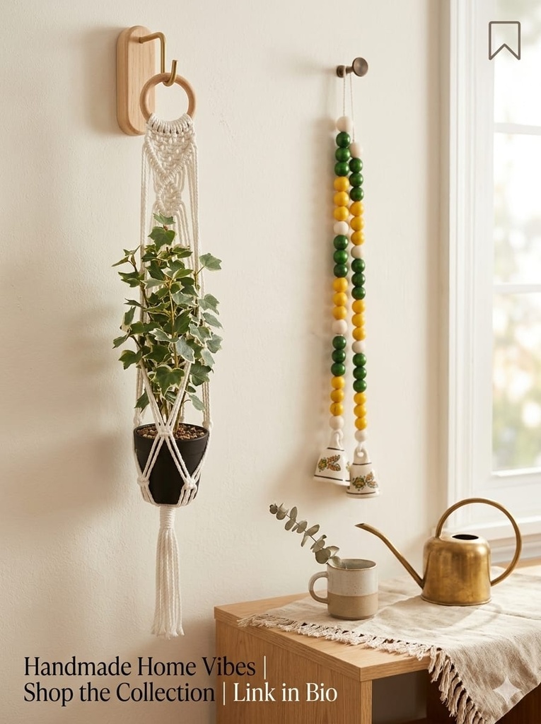 Plant Hanger & Beaded Leaf Bell - Combo