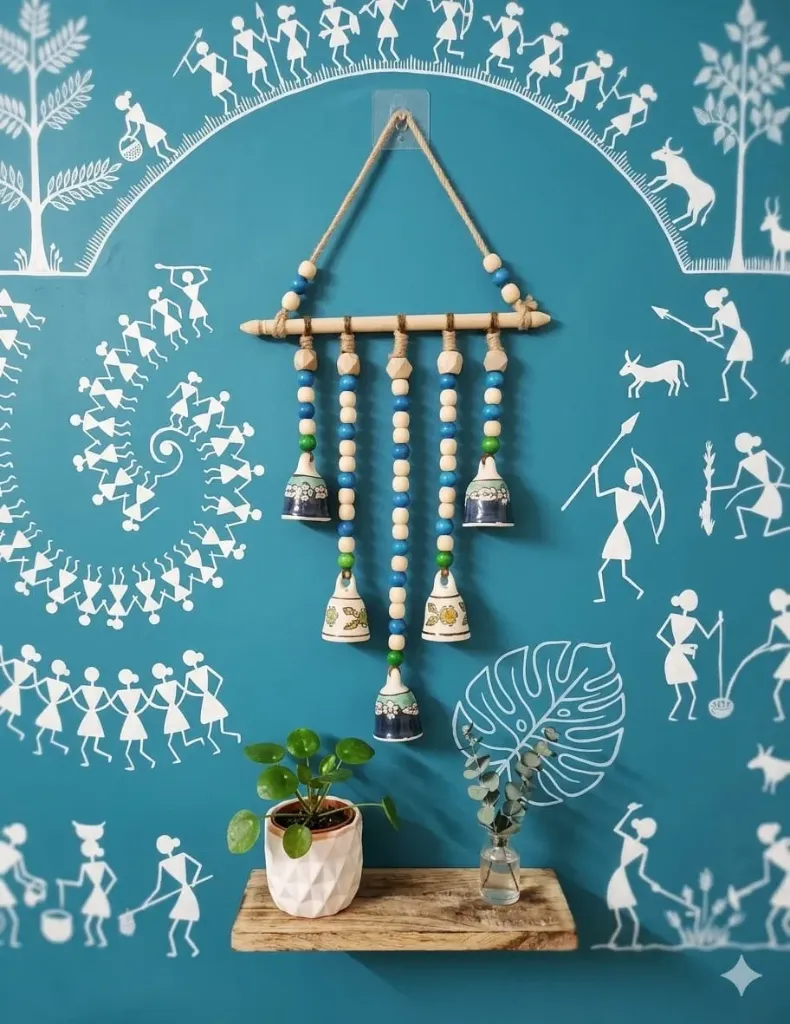 Handcrafted Macrame Bell (All small) on Wooden Rod with Beads