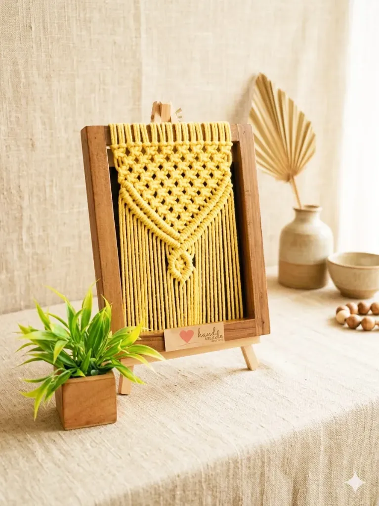 Wooden Frame Macrame Wall Hanging - Yellow