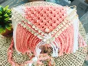 Handcrafted Macrame Clutch Bag– Pink & White with Golden Accents