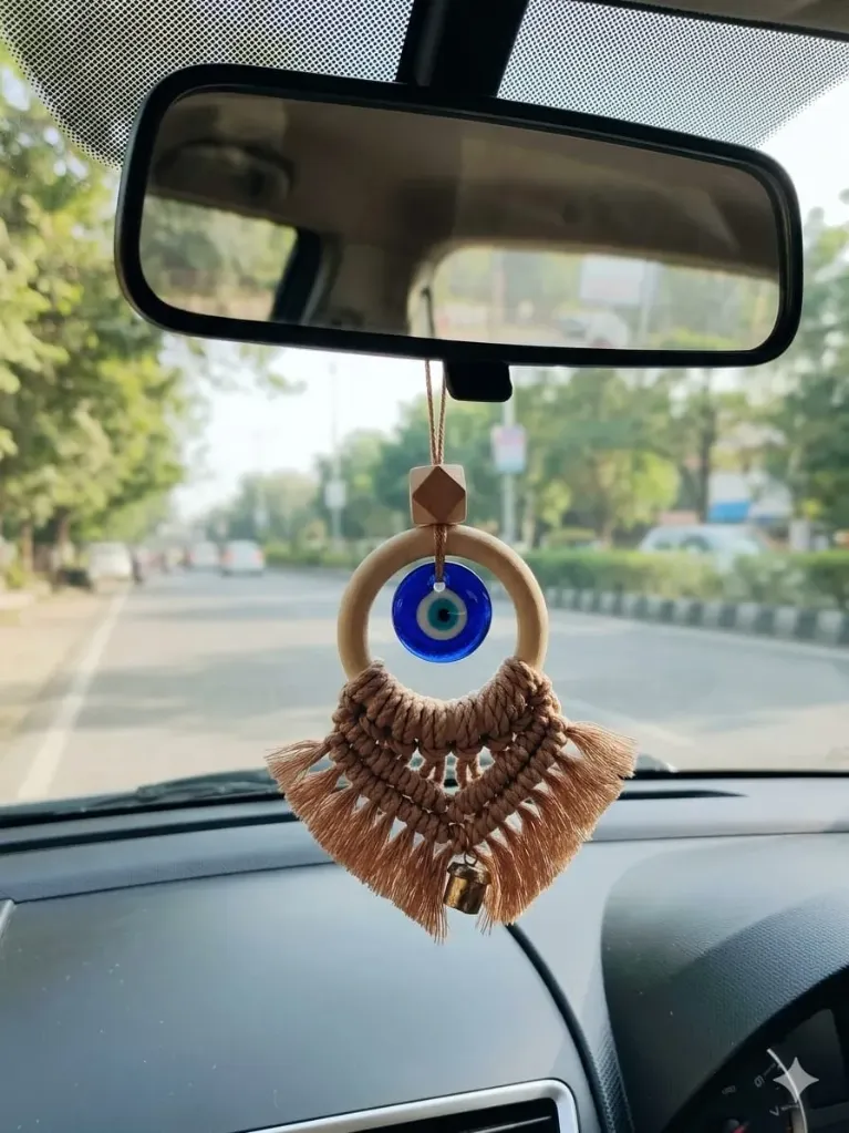 Chikoo Brown Car Charm (Evil Eye & Bell)
