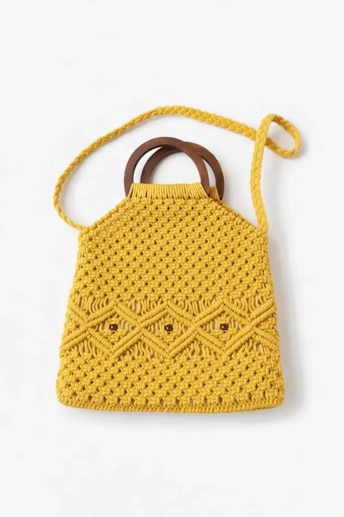 Yellow Hanging bag with Wooden Handle