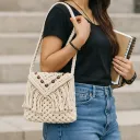 Handcrafted Macrame Sling Bag -White