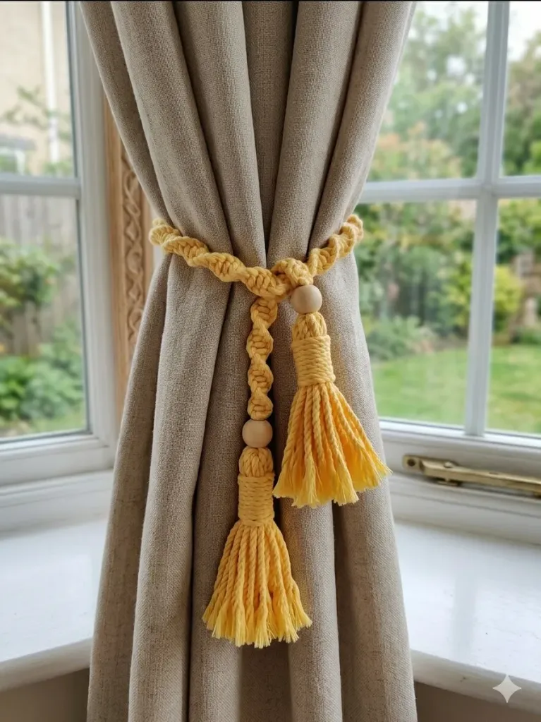 Twisted Macrame Curtain Holder - Yellow