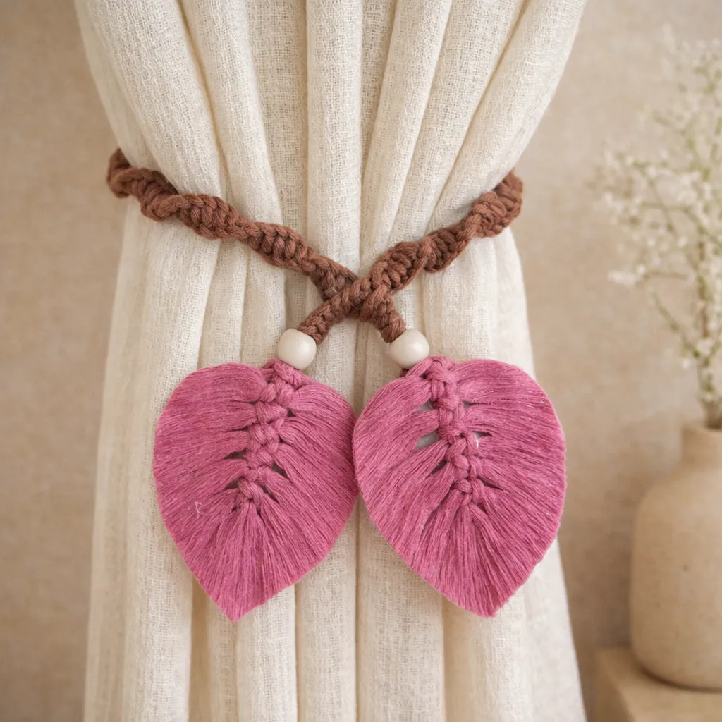 Leaf Curtain Holder - Pink & Brown