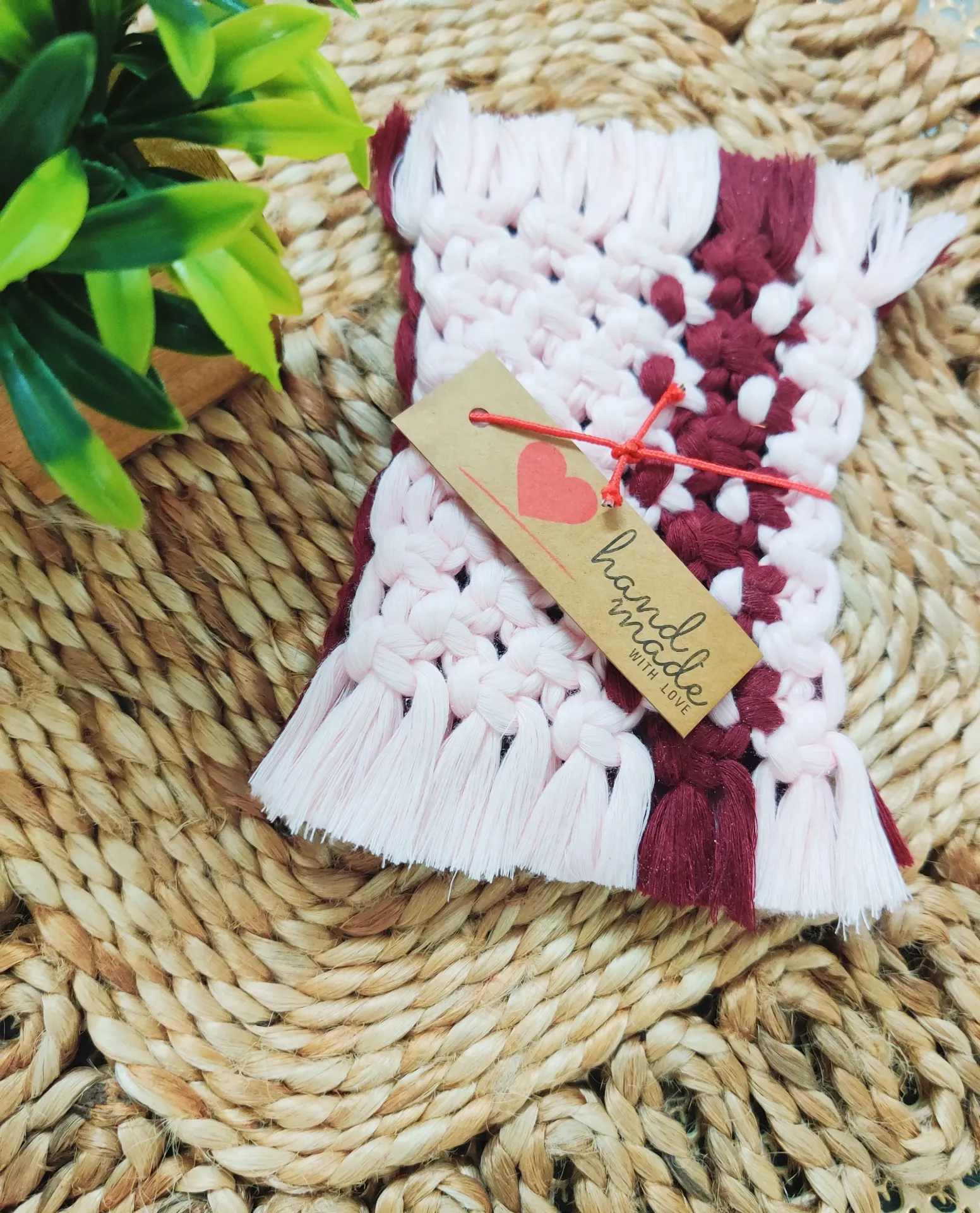 Coasters - White and Maroon - Set of 2